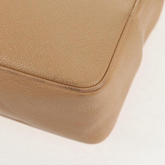 CHANEL COCO Mark Tote Bag Caviar Skin Beige Gold CC Auth 143815V