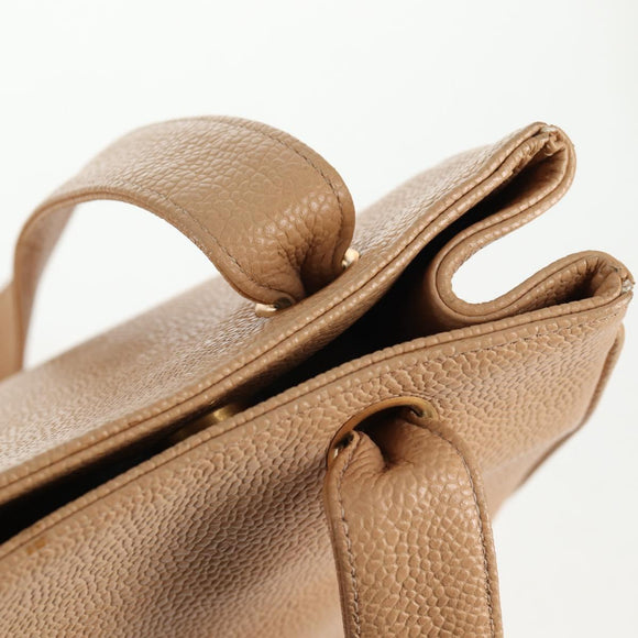 CHANEL COCO Mark Tote Bag Caviar Skin Beige Gold CC Auth 143815V