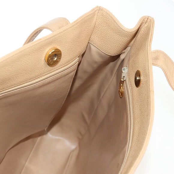 CHANEL COCO Mark Tote Bag Caviar Skin Beige Gold CC Auth 143815V