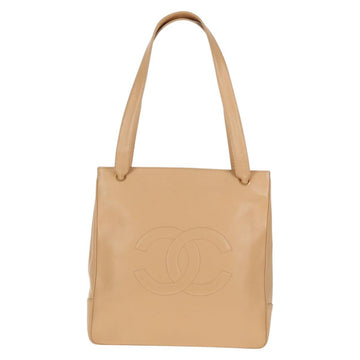 CHANEL COCO Mark Tote Bag Caviar Skin Beige Gold CC Auth 143815V - 0