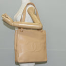 CHANEL COCO Mark Tote Bag Caviar Skin Beige Gold CC Auth 143815V-26