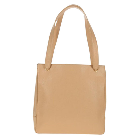 CHANEL COCO Mark Tote Bag Caviar Skin Beige Gold CC Auth 143815V