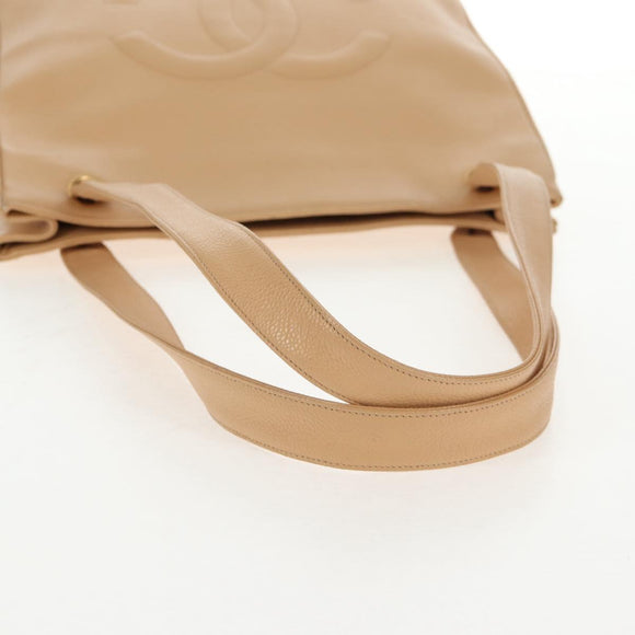 CHANEL COCO Mark Tote Bag Caviar Skin Beige Gold CC Auth 143815V