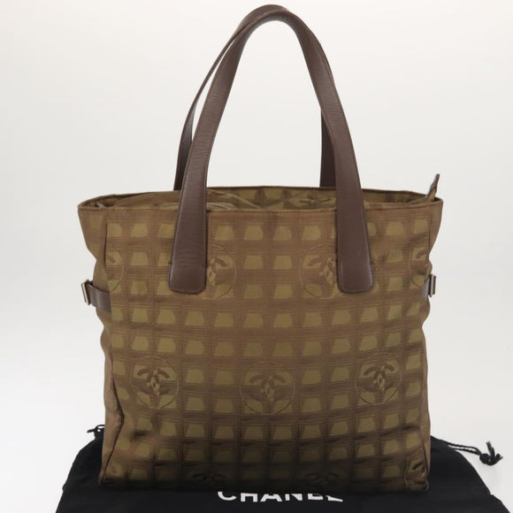 CHANEL New Travel Line Tote Bag Nylon Khaki CC Auth 143817