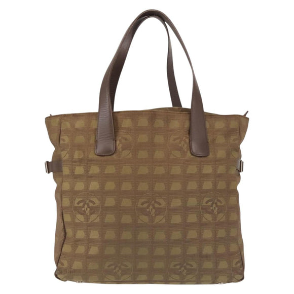 CHANEL New Travel Line Tote Bag Nylon Khaki CC Auth 143817