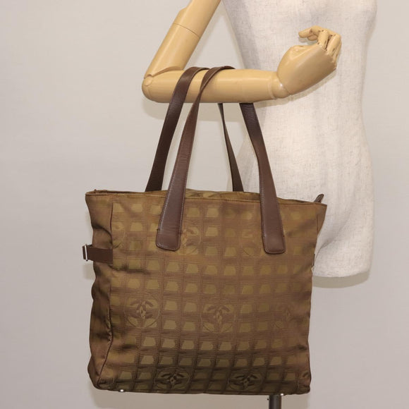 CHANEL New Travel Line Tote Bag Nylon Khaki CC Auth 143817