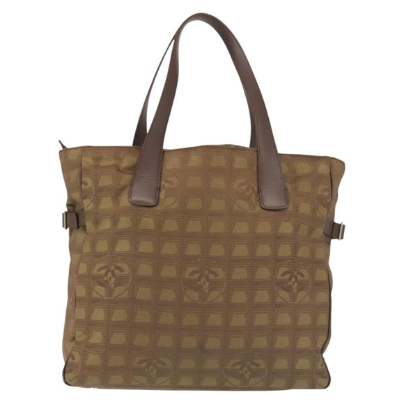 CHANEL New Travel Line Tote Bag Nylon Khaki CC Auth 143817
