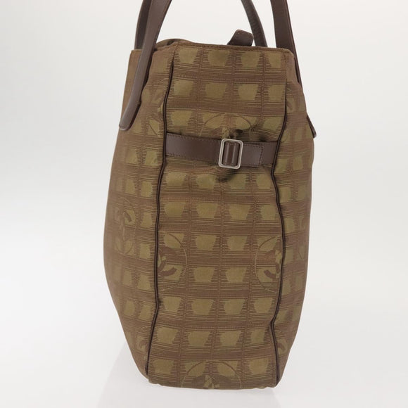 CHANEL New Travel Line Tote Bag Nylon Khaki CC Auth 143817