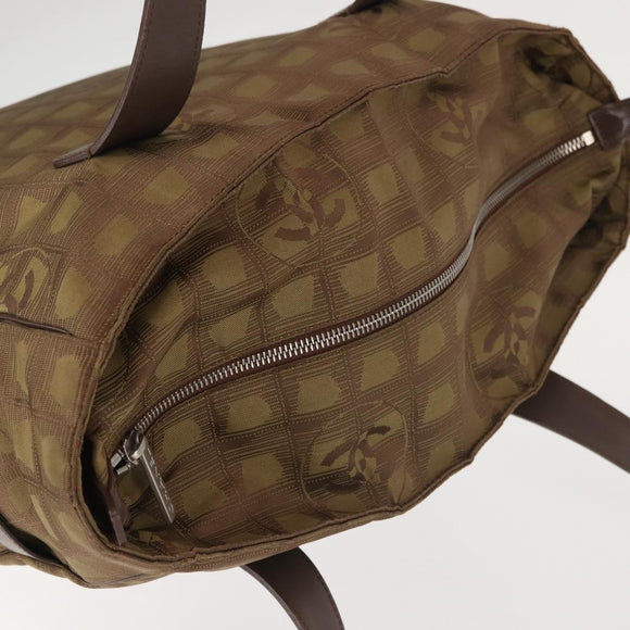 CHANEL New Travel Line Tote Bag Nylon Khaki CC Auth 143817