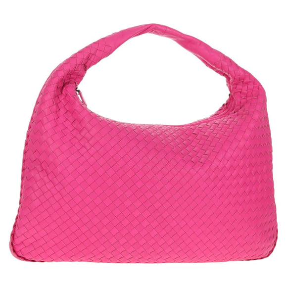 BOTTEGA VENETA INTRECCIATO Hobo Shoulder Bag Leather Pink Silver Auth 143823V