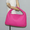 BOTTEGA VENETA INTRECCIATO Hobo Shoulder Bag Leather Pink Silver Auth 143823V-22