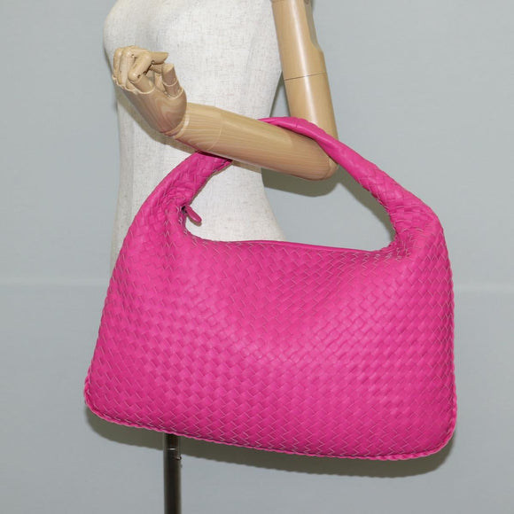 BOTTEGA VENETA INTRECCIATO Hobo Shoulder Bag Leather Pink Silver Auth 143823V