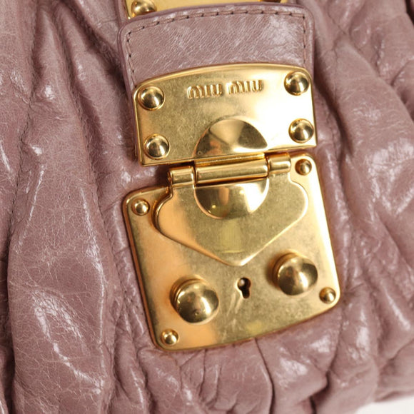 Miu Miu Matelasse Hand Bag Leather Pink Gold Auth 143825V