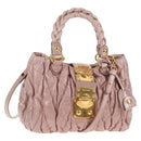 Miu Miu Matelasse Hand Bag Leather Pink Gold Auth 143825V-1
