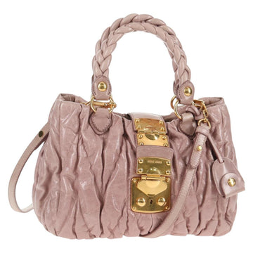 Miu Miu Matelasse Hand Bag Leather Pink Gold Auth 143825V