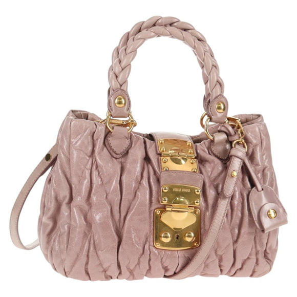 Miu Miu Matelasse Hand Bag Leather Pink Gold Auth 143825V