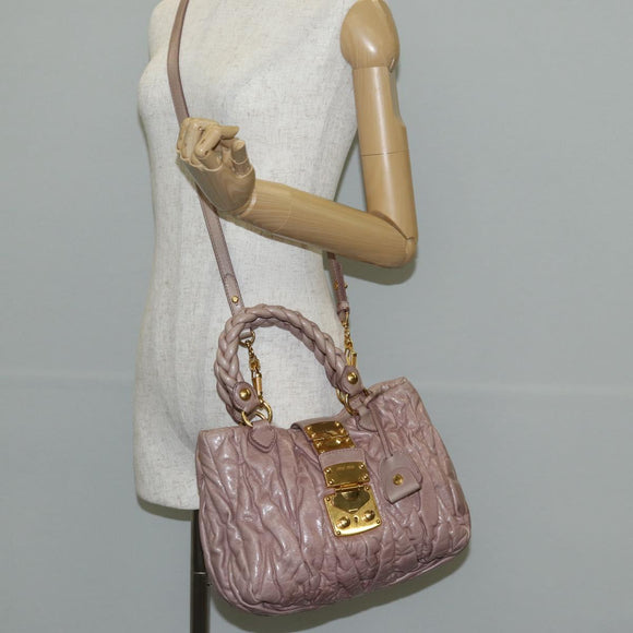 Miu Miu Matelasse Hand Bag Leather Pink Gold Auth 143825V