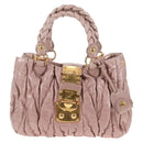 Miu Miu Matelasse Hand Bag Leather Pink Gold Auth 143825V-13
