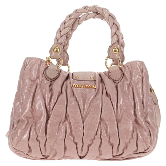 Miu Miu Matelasse Hand Bag Leather Pink Gold Auth 143825V