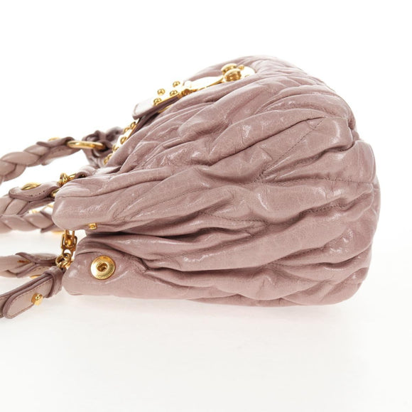 Miu Miu Matelasse Hand Bag Leather Pink Gold Auth 143825V