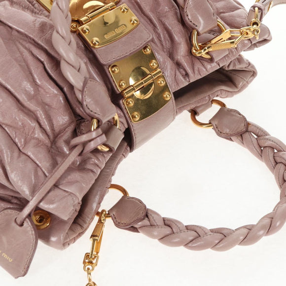 Miu Miu Matelasse Hand Bag Leather Pink Gold Auth 143825V