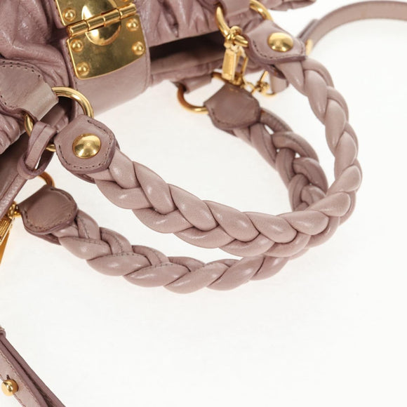 Miu Miu Matelasse Hand Bag Leather Pink Gold Auth 143825V