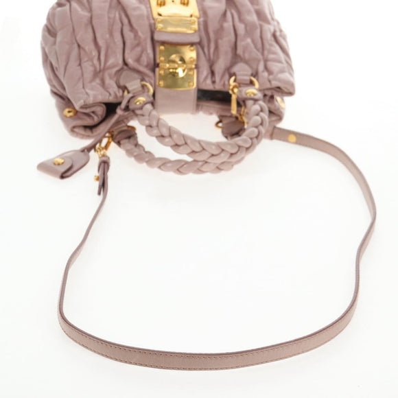 Miu Miu Matelasse Hand Bag Leather Pink Gold Auth 143825V