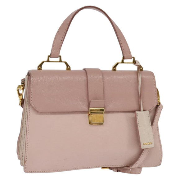 Miu Miu Hand Bag Leather 2way Pink Gold Auth 143829