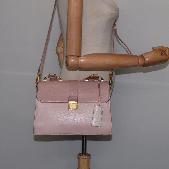 Miu Miu Hand Bag Leather 2way Pink Gold Auth 143829