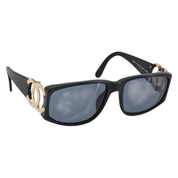 CHANEL COCO Mark Sunglasses Plastic Black CC Auth 143837