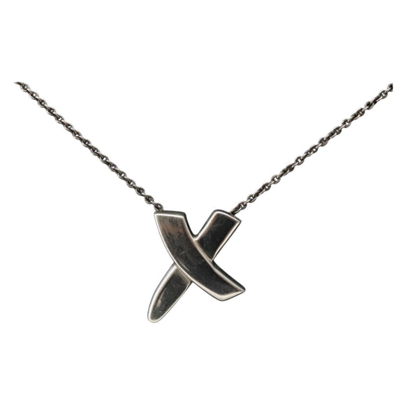 TIFFANY&amp;Co. Cross Kiss Necklace Ag925 Silver Auth 143851