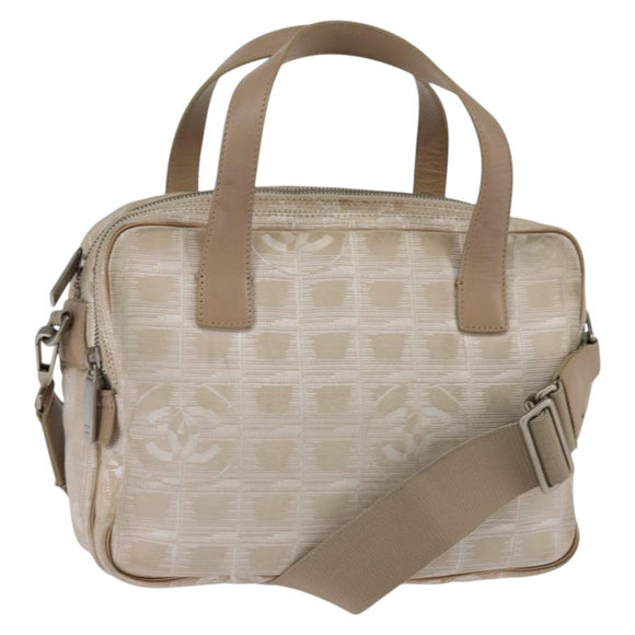CHANEL New Travel Line Hand Bag Nylon 2way Beige Silver CC Auth 143907