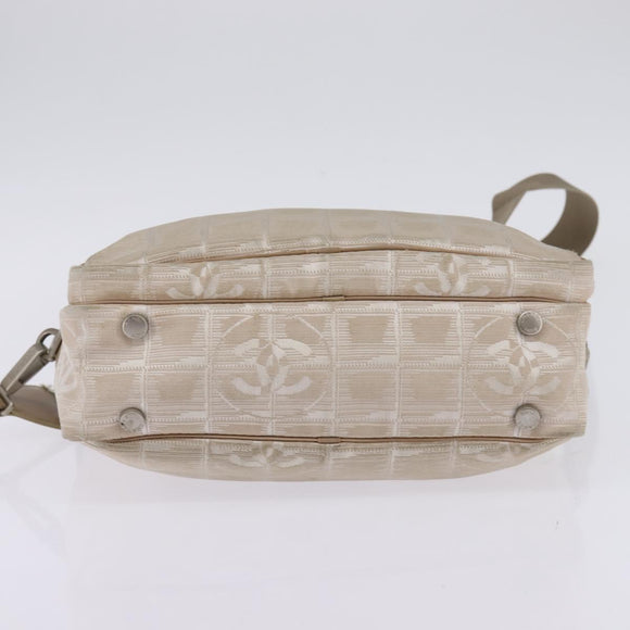 CHANEL New Travel Line Hand Bag Nylon 2way Beige Silver CC Auth 143907