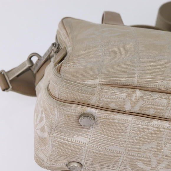CHANEL New Travel Line Hand Bag Nylon 2way Beige Silver CC Auth 143907