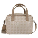 CHANEL New Travel Line Hand Bag Nylon 2way Beige Silver CC Auth 143907-2