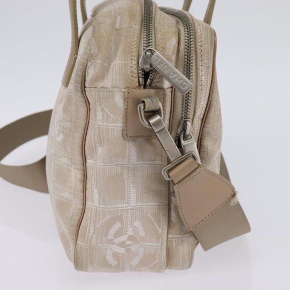 CHANEL New Travel Line Hand Bag Nylon 2way Beige Silver CC Auth 143907