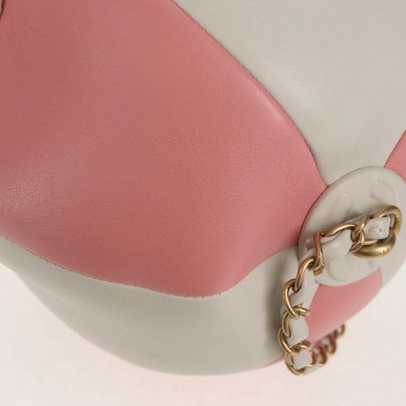 CHANEL 2019 SS Beach Ball Shoulder Bag Calf Skin Pink Gold CC Auth 143921SAM