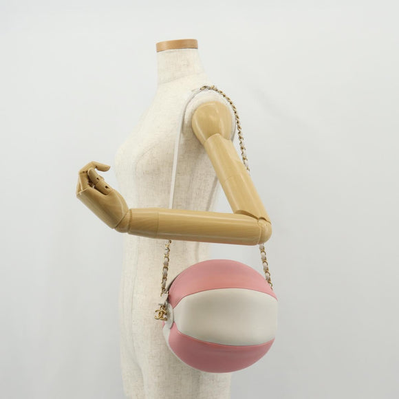 CHANEL 2019 SS Beach Ball Shoulder Bag Calf Skin Pink Gold CC Auth 143921SAM
