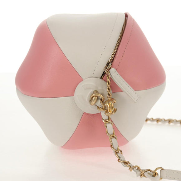 CHANEL 2019 SS Beach Ball Shoulder Bag Calf Skin Pink Gold CC Auth 143921SAM