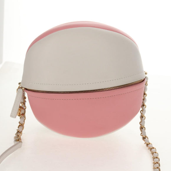 CHANEL 2019 SS Beach Ball Shoulder Bag Calf Skin Pink Gold CC Auth 143921SAM