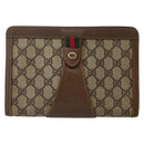 GUCCI GG Supreme Web Sherry Line Clutch Bag PVC Beige Gold 89 01 032 Auth 143928-13