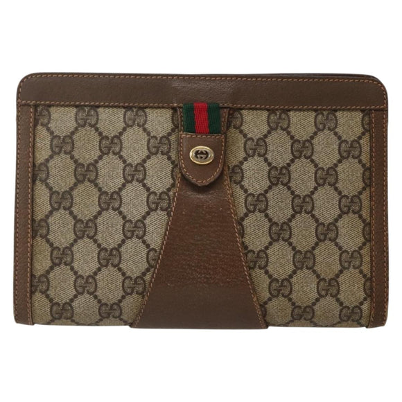 GUCCI GG Supreme Web Sherry Line Clutch Bag PVC Beige Gold 89 01 032 Auth 143928