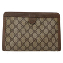 GUCCI GG Supreme Web Sherry Line Clutch Bag PVC Beige Gold 89 01 032 Auth 143928-2