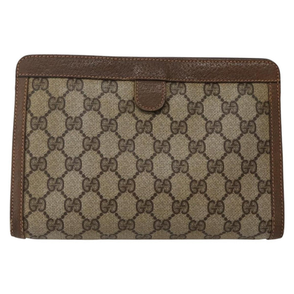 GUCCI GG Supreme Web Sherry Line Clutch Bag PVC Beige Gold 89 01 032 Auth 143928