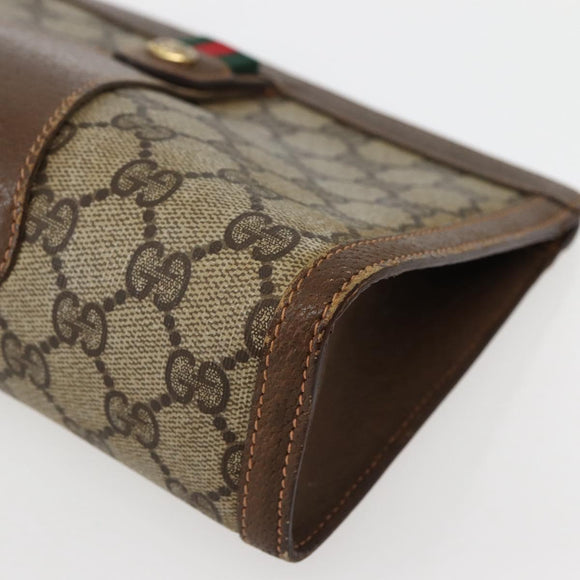 GUCCI GG Supreme Web Sherry Line Clutch Bag PVC Beige Gold 89 01 032 Auth 143928