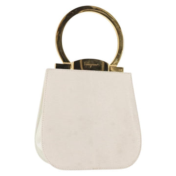 Salvatore Ferragamo Gancini Hand Bag Leather White Gold Auth 143966