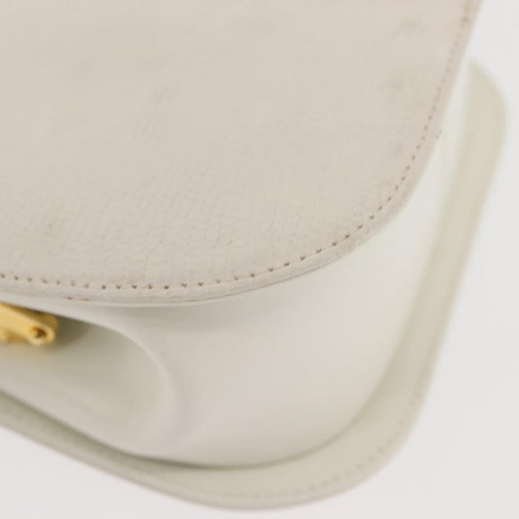 Salvatore Ferragamo Gancini Hand Bag Leather White Gold Auth 143966