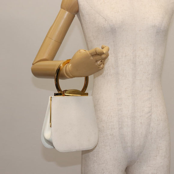 Salvatore Ferragamo Gancini Hand Bag Leather White Gold Auth 143966