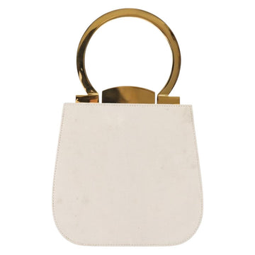 Salvatore Ferragamo Gancini Hand Bag Leather White Gold Auth 143966 - 0