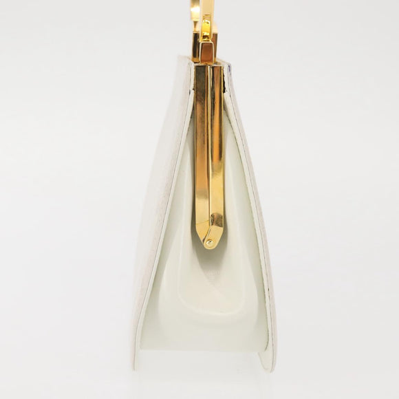 Salvatore Ferragamo Gancini Hand Bag Leather White Gold Auth 143966